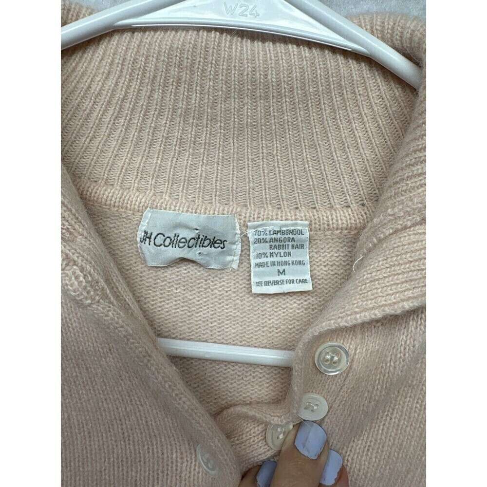 JH Collectibles Lambswool Angora Sweater Women's Size M Wool Collar Pink Button - Picture 2 of 3